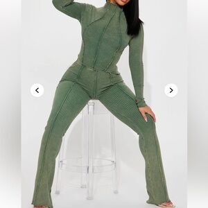 Fashion Nova Sage Ribbed Jumpsuit